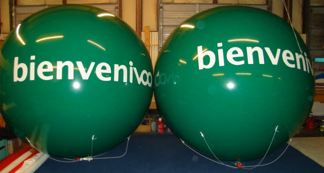 green color 7 feet in diameter helium advertising balloon with white color printing - prices from $701.00